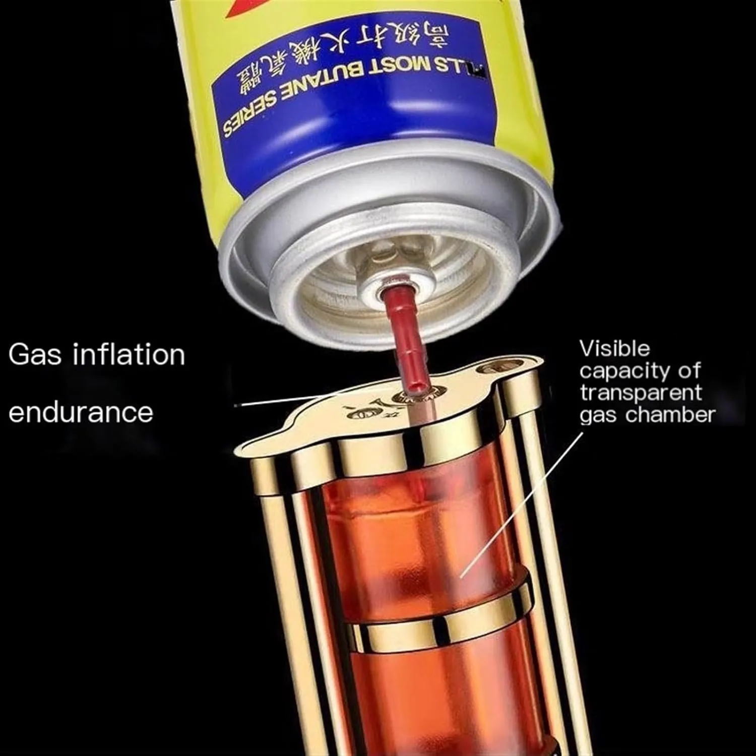 Soft Flame Butane Gas Refillable Lighter，Open Flame Lighter, Classic Lighter, Adjustable Fire Flame Lighter, Retro Flint Wheel Ignition Lighter(Black-red)