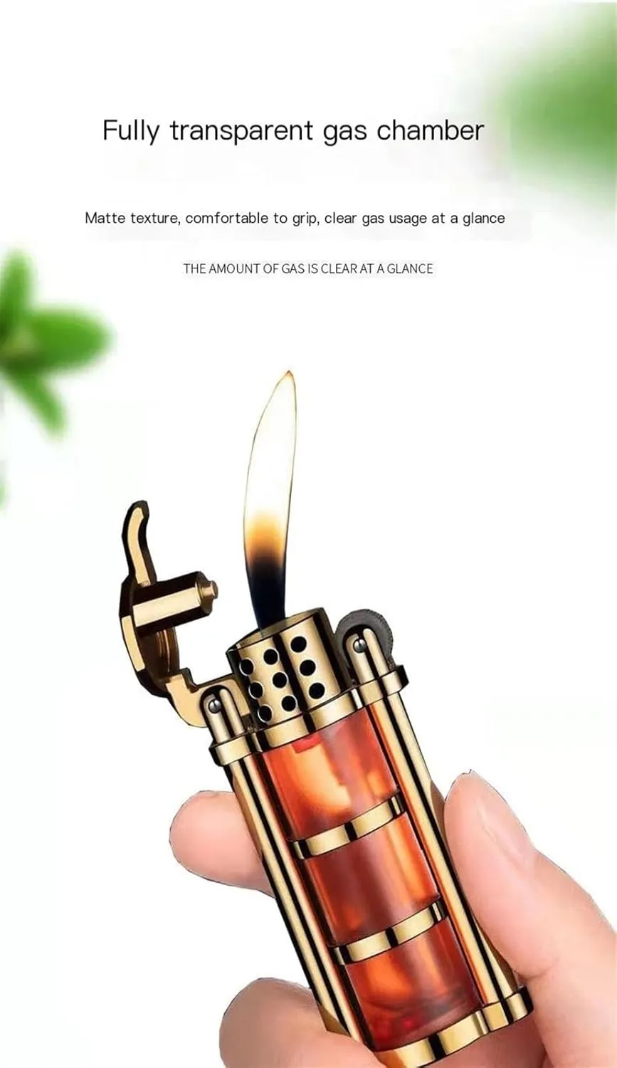 Soft Flame Butane Gas Refillable Lighter，Open Flame Lighter, Classic Lighter, Adjustable Fire Flame Lighter, Retro Flint Wheel Ignition Lighter(Black-red)