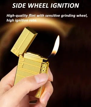 Soft Flame Cigar Lighter with Adjustable Flame Dial, Vertical Ignition Roller, Metal Drawing Lighter