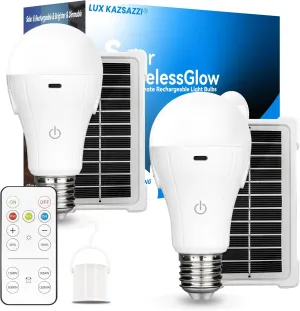 Solar & USB Rechargeable Light Bulbs With Remote   Touch Control, 3 Colors & Dimmable, Large Solar Panel 1800mAh Battery Powered Light Bulb, Battery Light Bulbs Indoor For Home Camping Shed