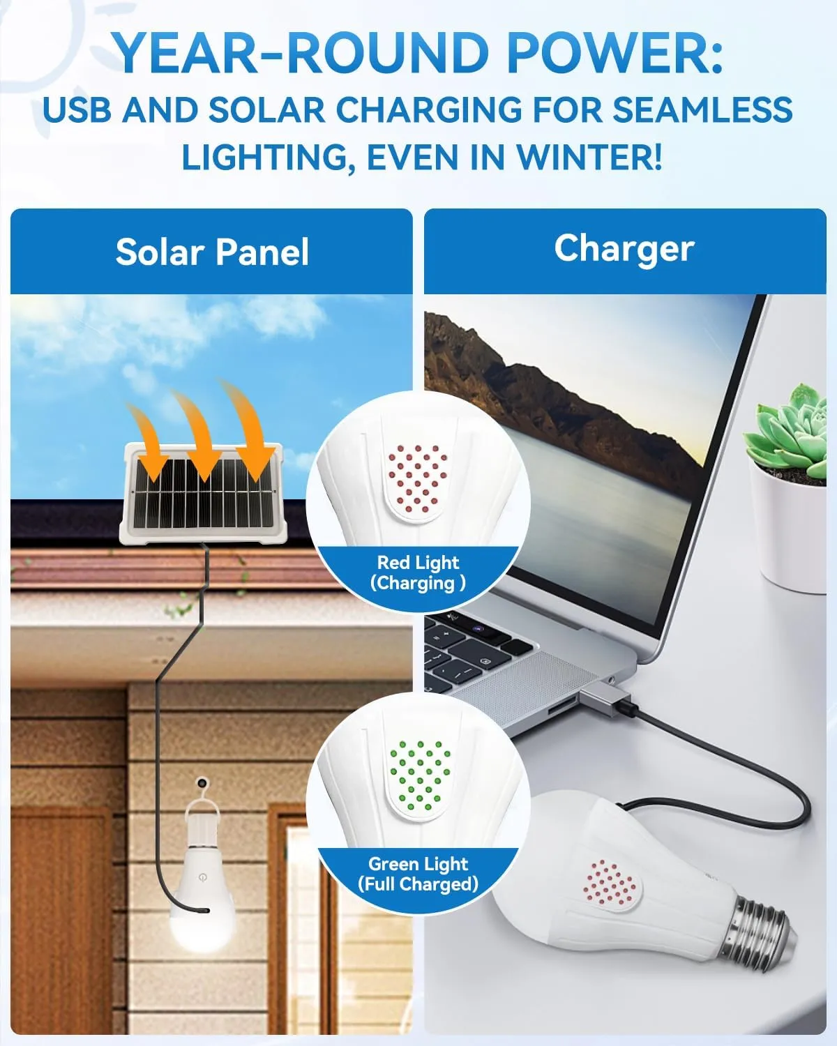 Solar & USB Rechargeable Light Bulbs With Remote   Touch Control, 3 Colors & Dimmable, Large Solar Panel 1800mAh Battery Powered Light Bulb, Battery Light Bulbs Indoor For Home Camping Shed