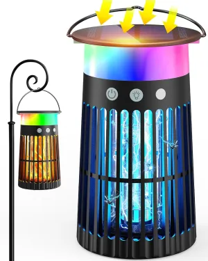 Solar Bug Zapper Outdoor, Mosquito Killer w/Flame & RGB Light, 4200V High-Power, IPX5 Waterproof Mosquito Fly Zapper, Indoor & Outdoor Electric Portable Insect Trap for Patio, Garden, Backyard, Home