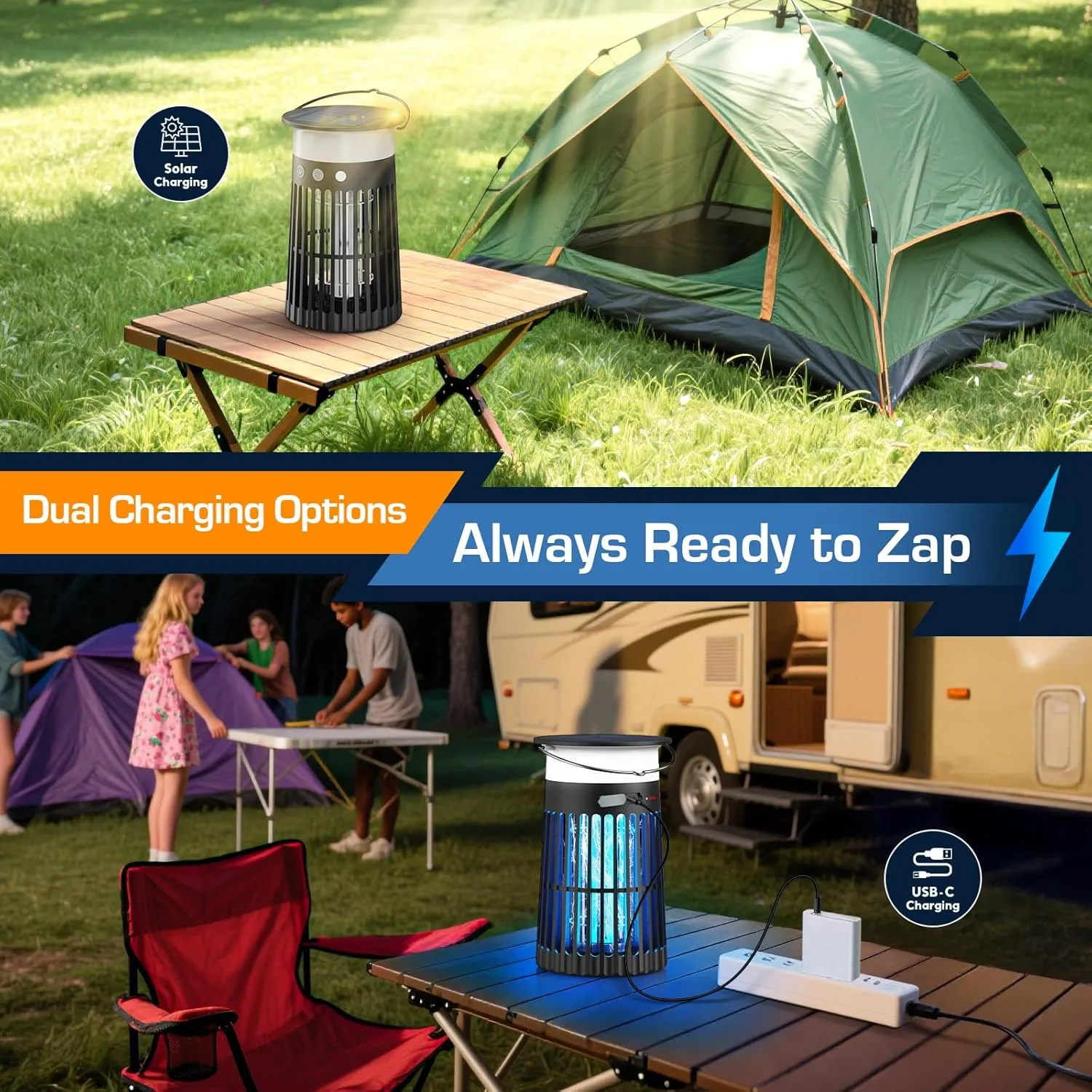 Solar Bug Zapper Outdoor, Mosquito Killer w/Flame & RGB Light, 4200V High-Power, IPX5 Waterproof Mosquito Fly Zapper, Indoor & Outdoor Electric Portable Insect Trap for Patio, Garden, Backyard, Home