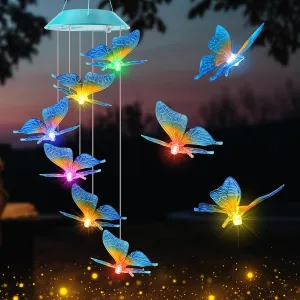 Solar Butterfly Gift for Mom Girls, Color Changing Solar Wind Chimes for Outside, Outdoor Decorative Mobile Lights for Garden, Yard, Patio, Window, Christmas Decorations