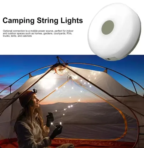 Solar Camping String Lights 2 in 1 Outdoor Waterproof Portable Stowable String Light with Warm Colorful Light USB Camping Lights