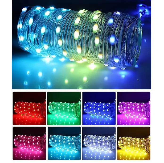 Solar Camping String Lights 2 in 1 Outdoor Waterproof Portable Stowable String Light with Warm Colorful Light USB Camping Lights