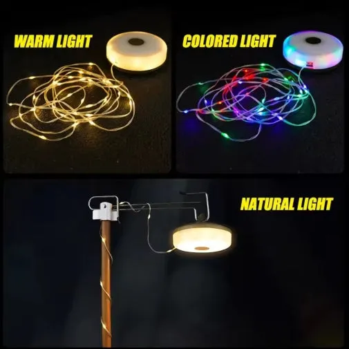 Solar Camping String Lights 2 in 1 Outdoor Waterproof Portable Stowable String Light with Warm Colorful Light USB Camping Lights