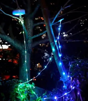 Solar Camping String Lights 2 in 1 Outdoor Waterproof Portable Stowable String Light with Warm Colorful Light USB Camping Lights