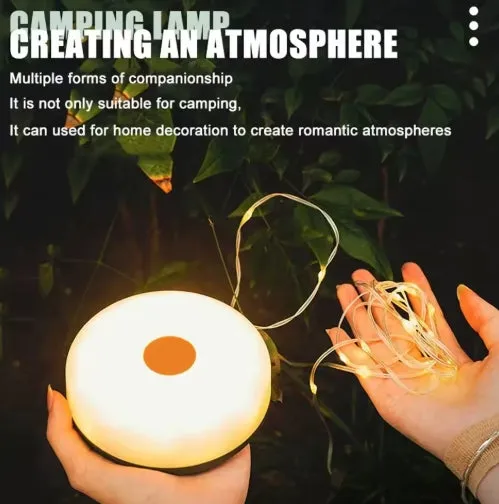 Solar Camping String Lights 2 in 1 Outdoor Waterproof Portable Stowable String Light with Warm Colorful Light USB Camping Lights