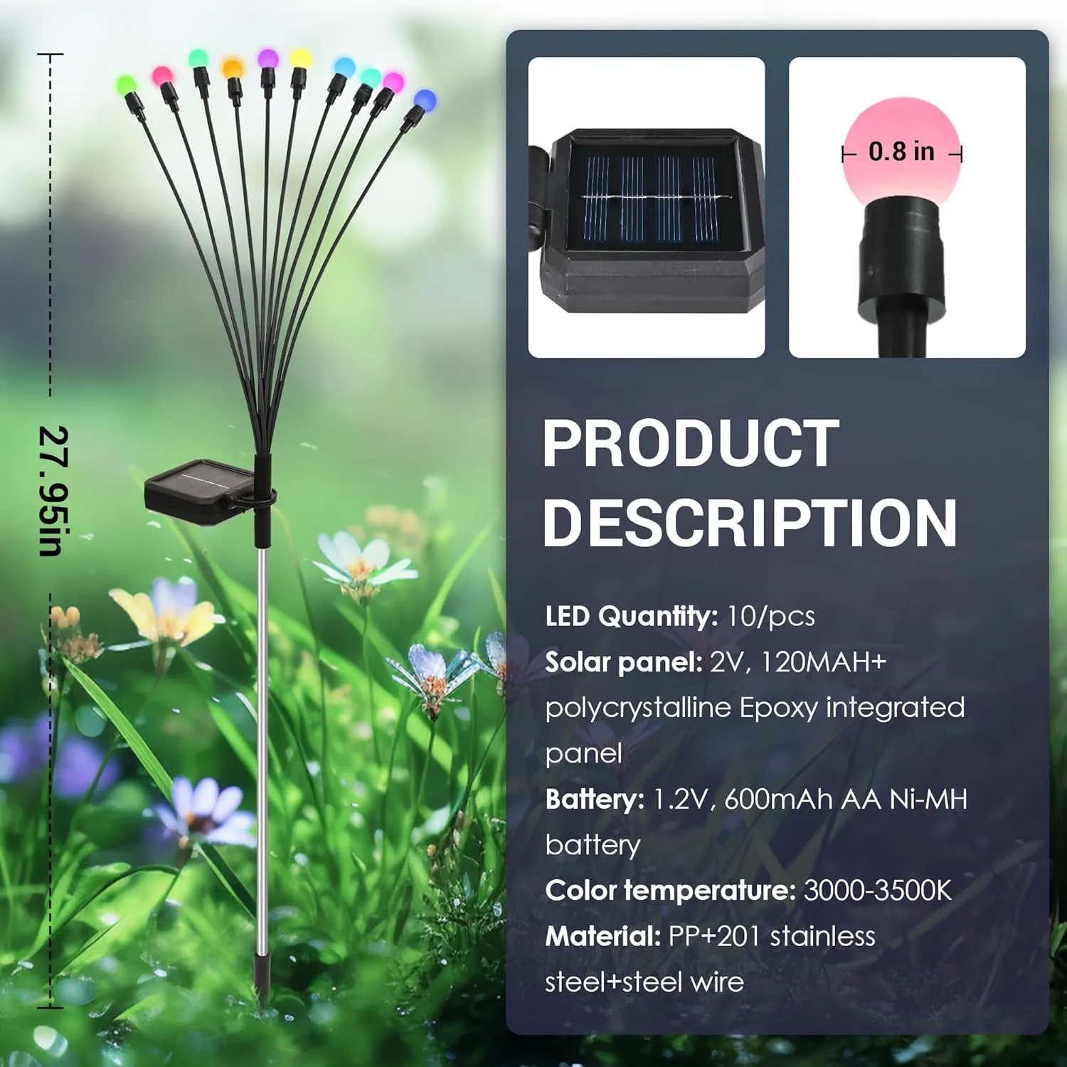 Solar Christmas Decoration, 20 LED Firefly Garden Lights Solar Outdoor, Solar Lights for Outside Sway by Wind,Solar Lights Outdoor Waterproof for Yard Patio Pathway Decoration (2 Pack)