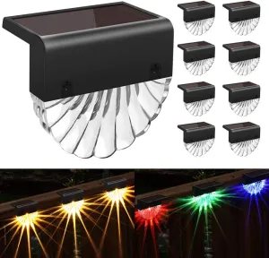 Solar Deck Lights Outdoor - 8 Pack Waterproof Solar Fence Lights for Patio Stairs Post Pathway Porch Driveway Garden Decor, Warm White/LED Color Glow