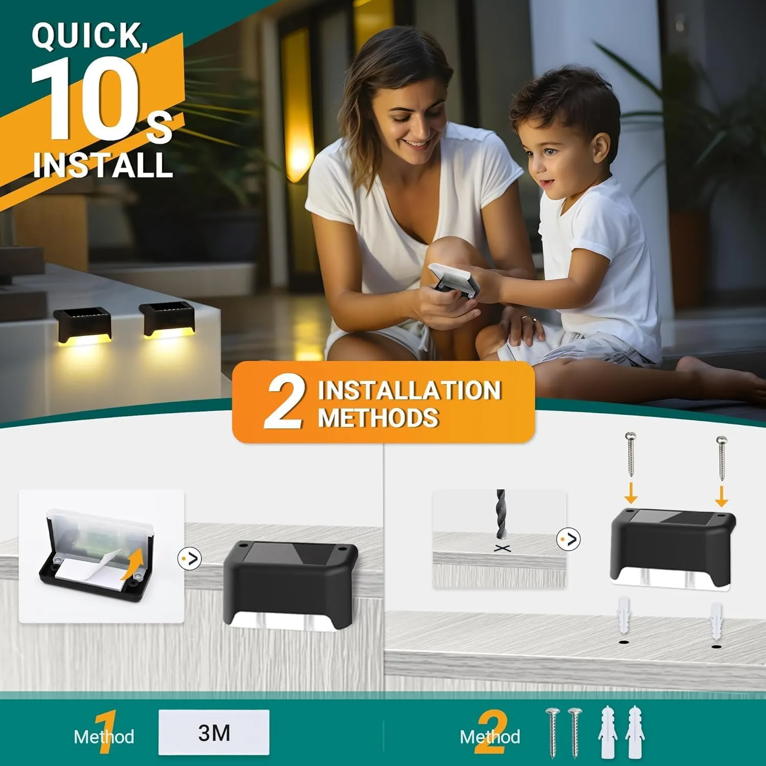 Solar Deck Lights Outdoor Waterproof 12Pack, Solar Step Lights Led Solar Powered Lights for Outdoor Stairs, Step, Fence, Yard, Patio, and Pathway(Warm White)