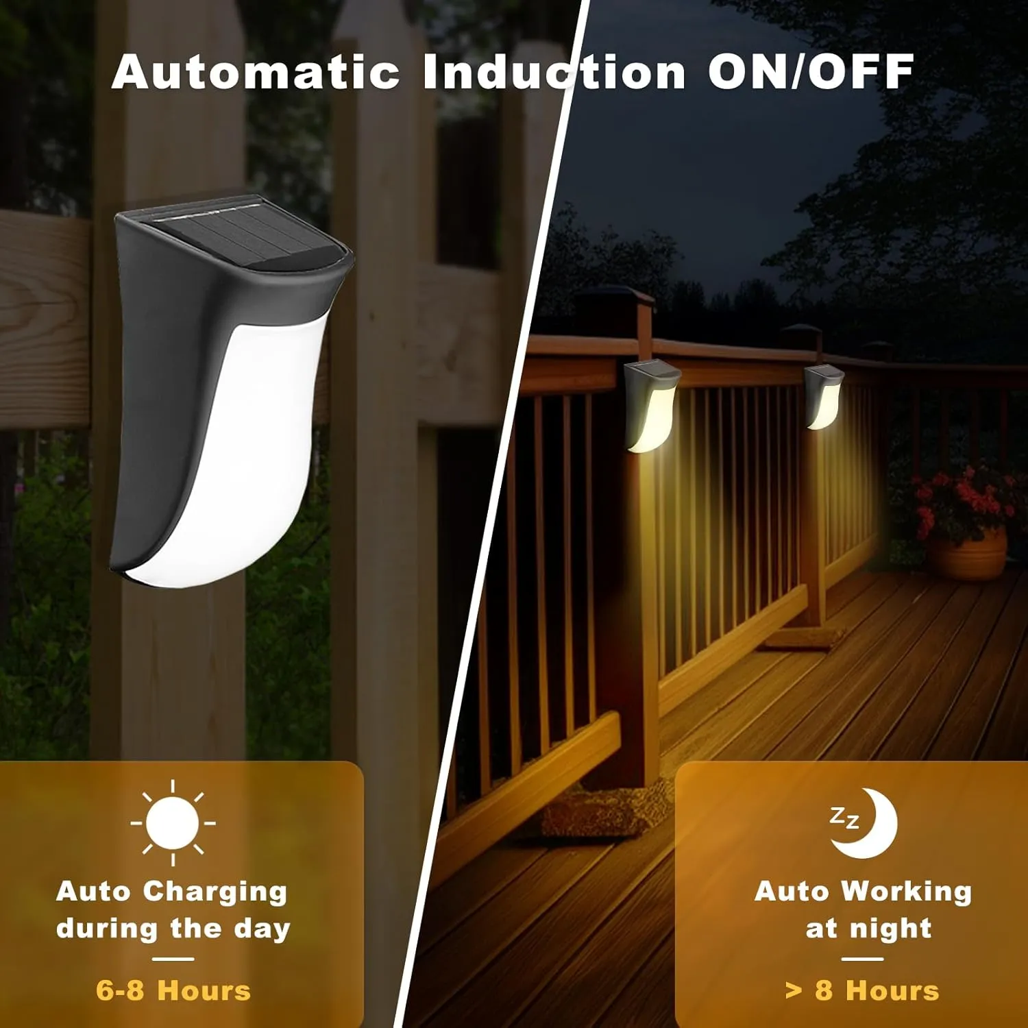 Solar Deck Lights Outdoor Waterproof 4 Pack, 30LM LED Solar Lights Outdoor Fence Lights for Garden, Yard, Patio, Stairs, Step Decorationand Pathway, (Warm White)