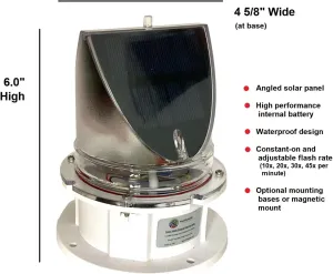 Solar Dock Warning Light 360 Degree - SNL-004-PRO - Super Bright Waterproof LED Light for Marine Applications - Constant On or Adjustable Flashing (White) (Lamp with mounting Stand)
