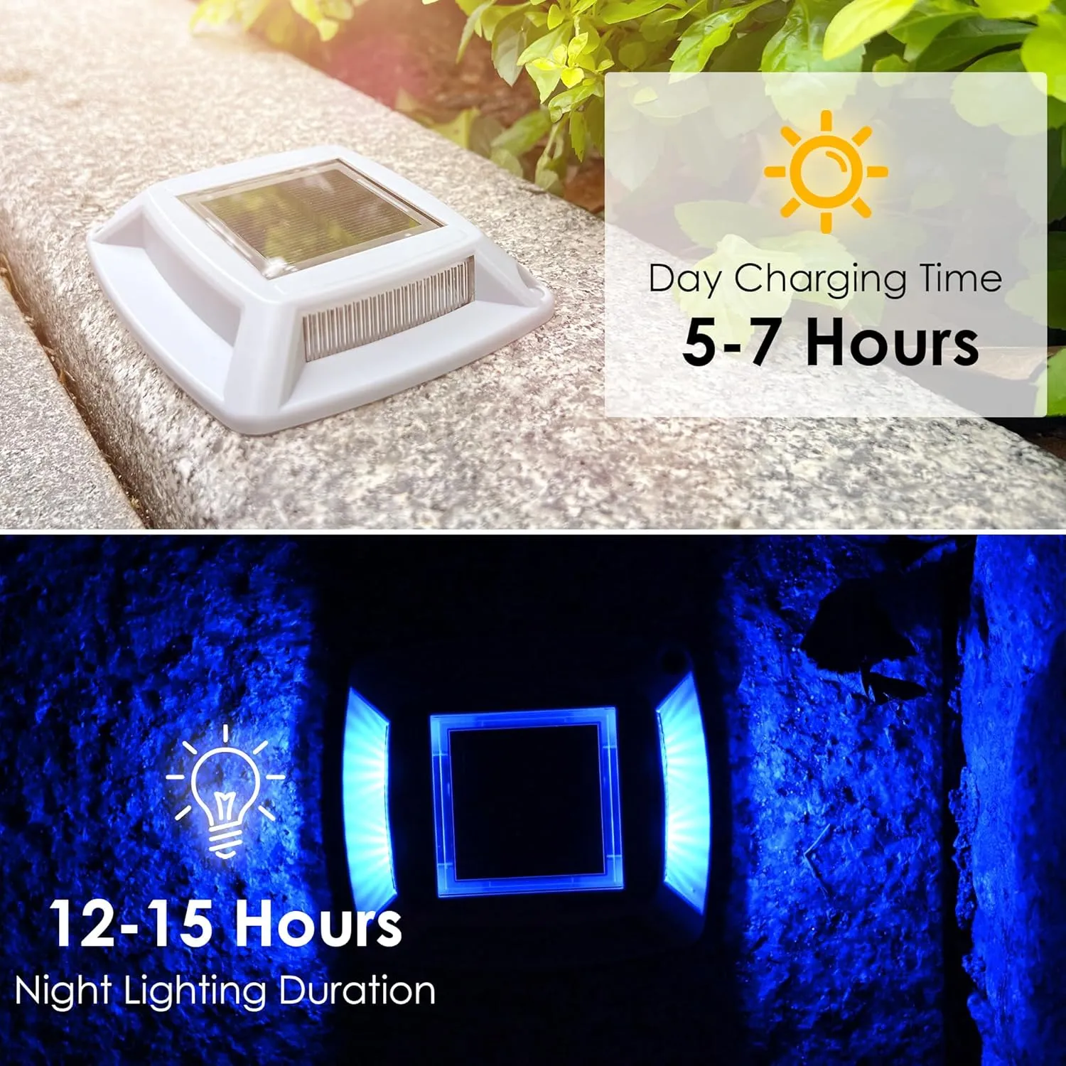 Solar Driveway Lights 12-Pack - 4 LED IP68 Waterproof Marine Solar Dock Lights | Solar Powered Safety Markers for Pathway/Sidewalk/Garden/Stair/Deck | Auto Dusk to Dawn (Blue)