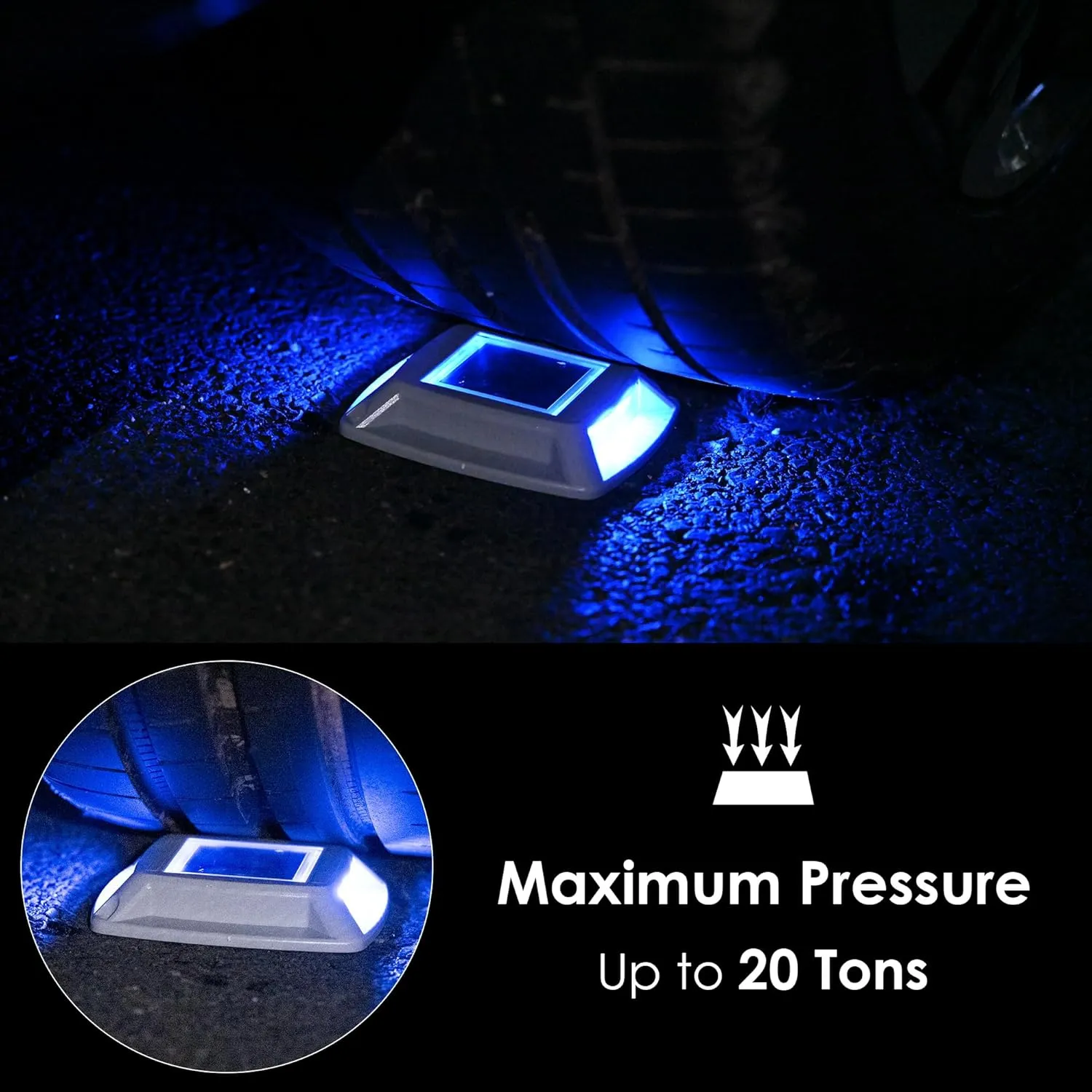 Solar Driveway Lights 12-Pack - 4 LED IP68 Waterproof Marine Solar Dock Lights | Solar Powered Safety Markers for Pathway/Sidewalk/Garden/Stair/Deck | Auto Dusk to Dawn (Blue)