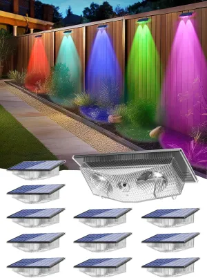 Solar Fence Lights, Fence Light Solar Powered with 6 RGB Colors & Warm White & Cool White, Waterproof Bright Backyard Fence Solar Outdoor Lights for Outside Deck Wall Step Patio Pool(12 Packs)