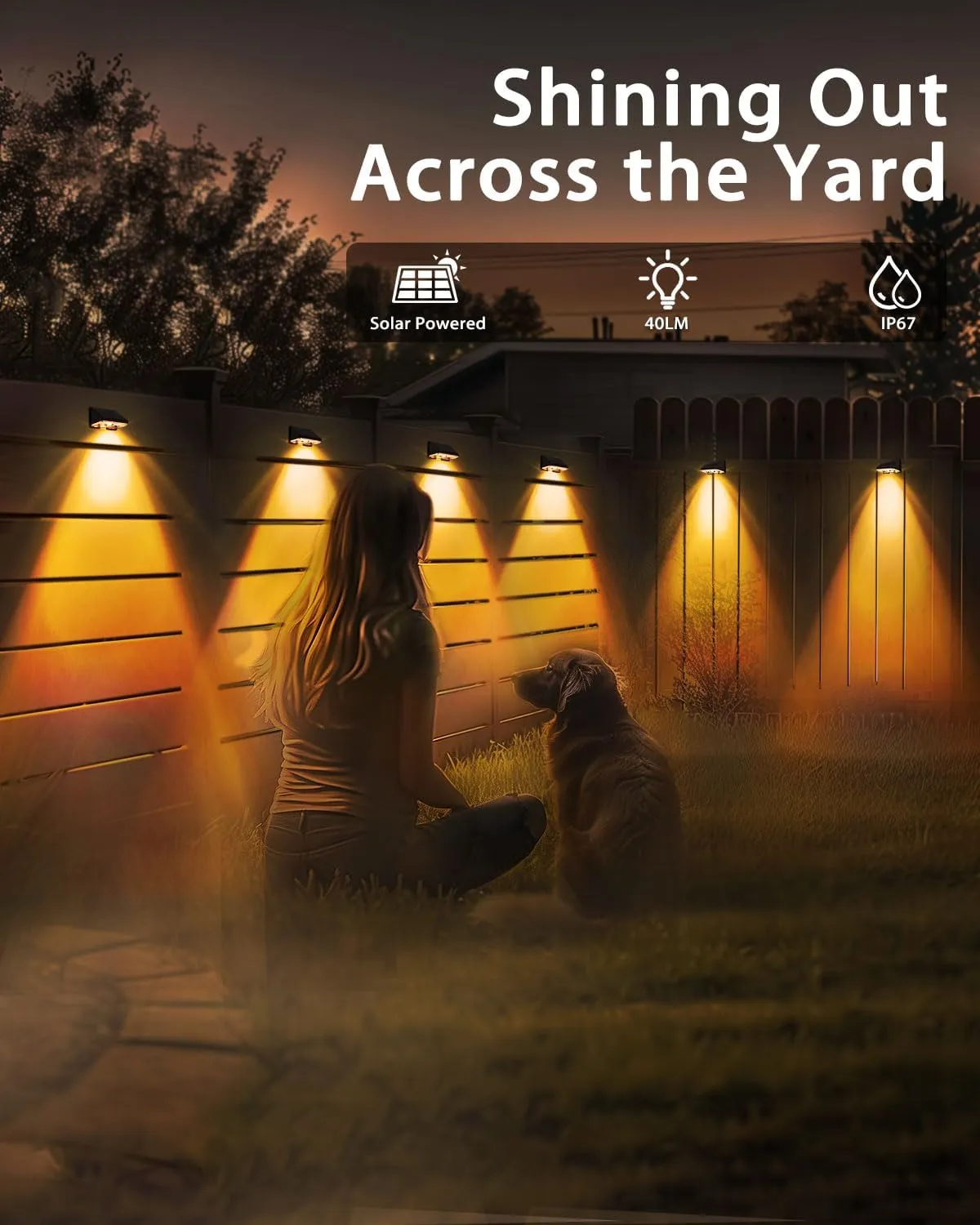 Solar Fence Lights Outdoor 12-Pack | IP67 Waterproof Wall Lights | Dusk to Dawn Auto-On/Off, Easy to Install | Decorative Solar Lights for Deck, Patio, Yard, Step, Garage, Pool (Sunset Yellow)