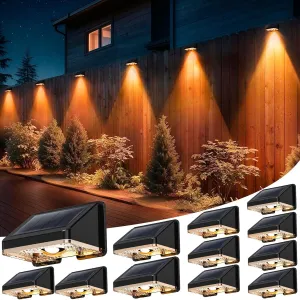Solar Fence Lights Outdoor 12-Pack | IP67 Waterproof Wall Lights | Dusk to Dawn Auto-On/Off, Easy to Install | Decorative Solar Lights for Deck, Patio, Yard, Step, Garage, Pool (Sunset Yellow)