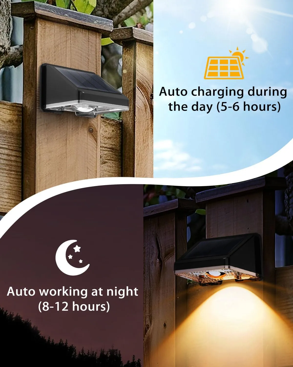 Solar Fence Lights Outdoor 12-Pack | IP67 Waterproof Wall Lights | Dusk to Dawn Auto-On/Off, Easy to Install | Decorative Solar Lights for Deck, Patio, Yard, Step, Garage, Pool (Sunset Yellow)