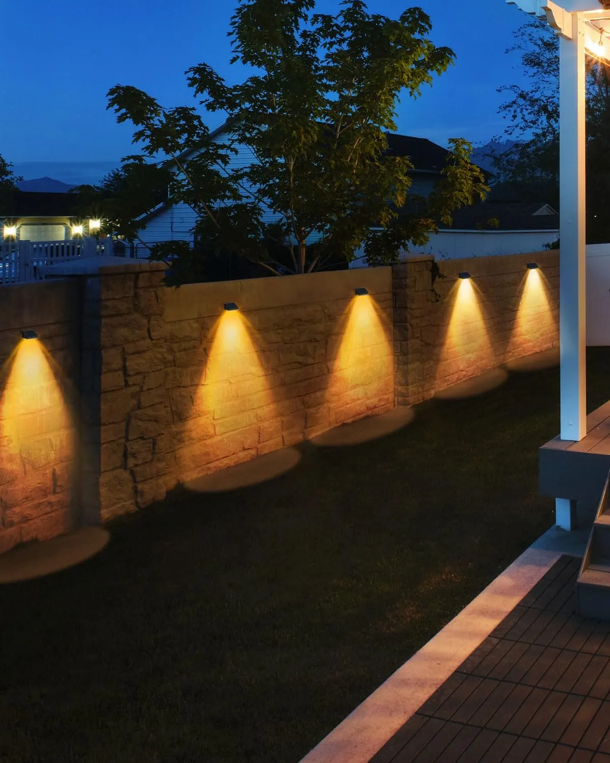 Solar Fence Lights Outdoor 12-Pack | IP67 Waterproof Wall Lights | Dusk to Dawn Auto-On/Off, Easy to Install | Decorative Solar Lights for Deck, Patio, Yard, Step, Garage, Pool (Sunset Yellow)