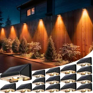 Solar Fence Lights Outdoor 16-Pack | IP67 Waterproof Wall Lights | Dusk to Dawn Auto-On/Off, Easy to Install | Decorative Solar Lights for Deck, Patio, Yard, Step, Garage, Pool (Sunset Yellow)
