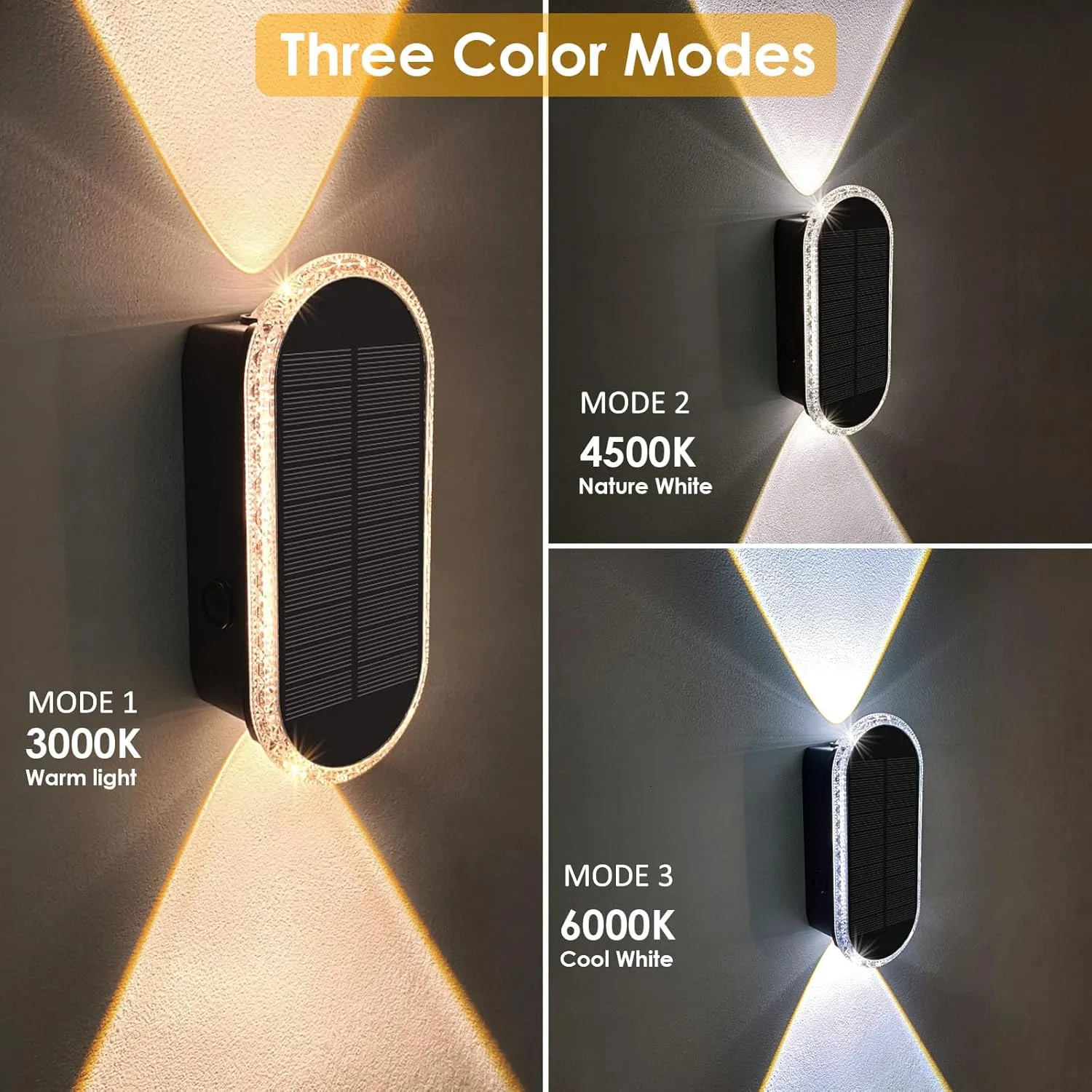 Solar Fence Lights Outdoor - 3000/4000/6000K 3 Modes,Up & Down Lighting IP65 Waterproof Fence Lights Solar Powered, Solar Wall Lights Outdoor for Backyard/Garden/Patio/Garage and Wall decor (8 pack)