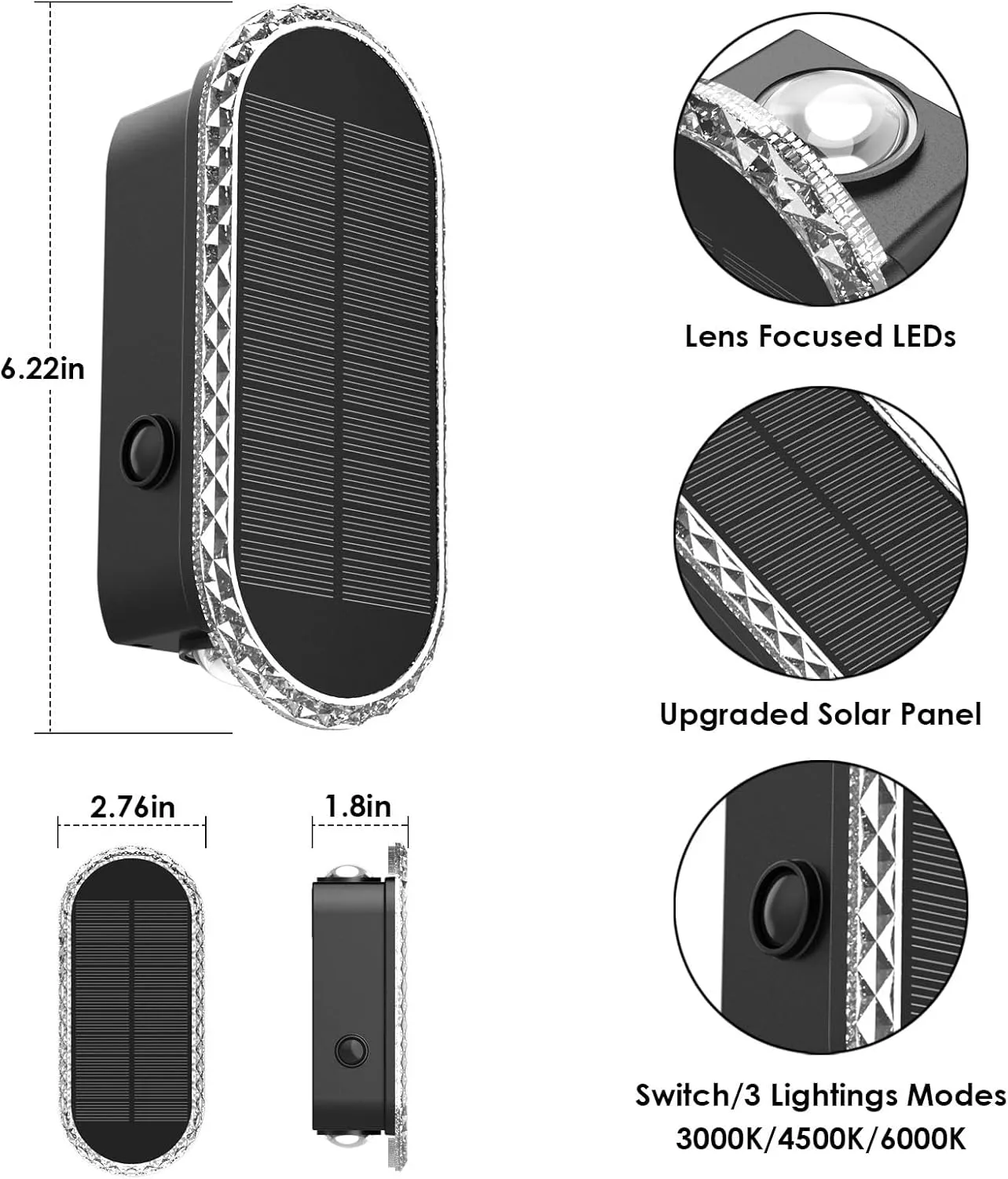Solar Fence Lights Outdoor - 3000/4000/6000K 3 Modes,Up & Down Lighting IP65 Waterproof Fence Lights Solar Powered, Solar Wall Lights Outdoor for Backyard/Garden/Patio/Garage and Wall decor (8 pack)