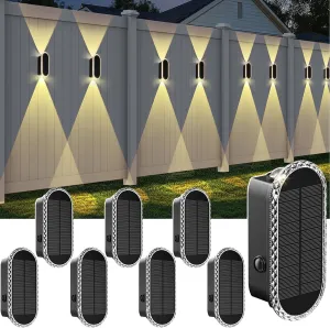Solar Fence Lights Outdoor - 3000/4000/6000K 3 Modes,Up & Down Lighting IP65 Waterproof Fence Lights Solar Powered, Solar Wall Lights Outdoor for Backyard/Garden/Patio/Garage and Wall decor (8 pack)