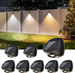 Solar Fence Lights Outdoor Waterproof IP65 Solar Wall Lights Outside Dual Color Led Solar Powered Fence Lights Outdoor Backyard, Wall Lights for Porch, Patio, Stairs, Pool, Yard, Deck 8 Pack