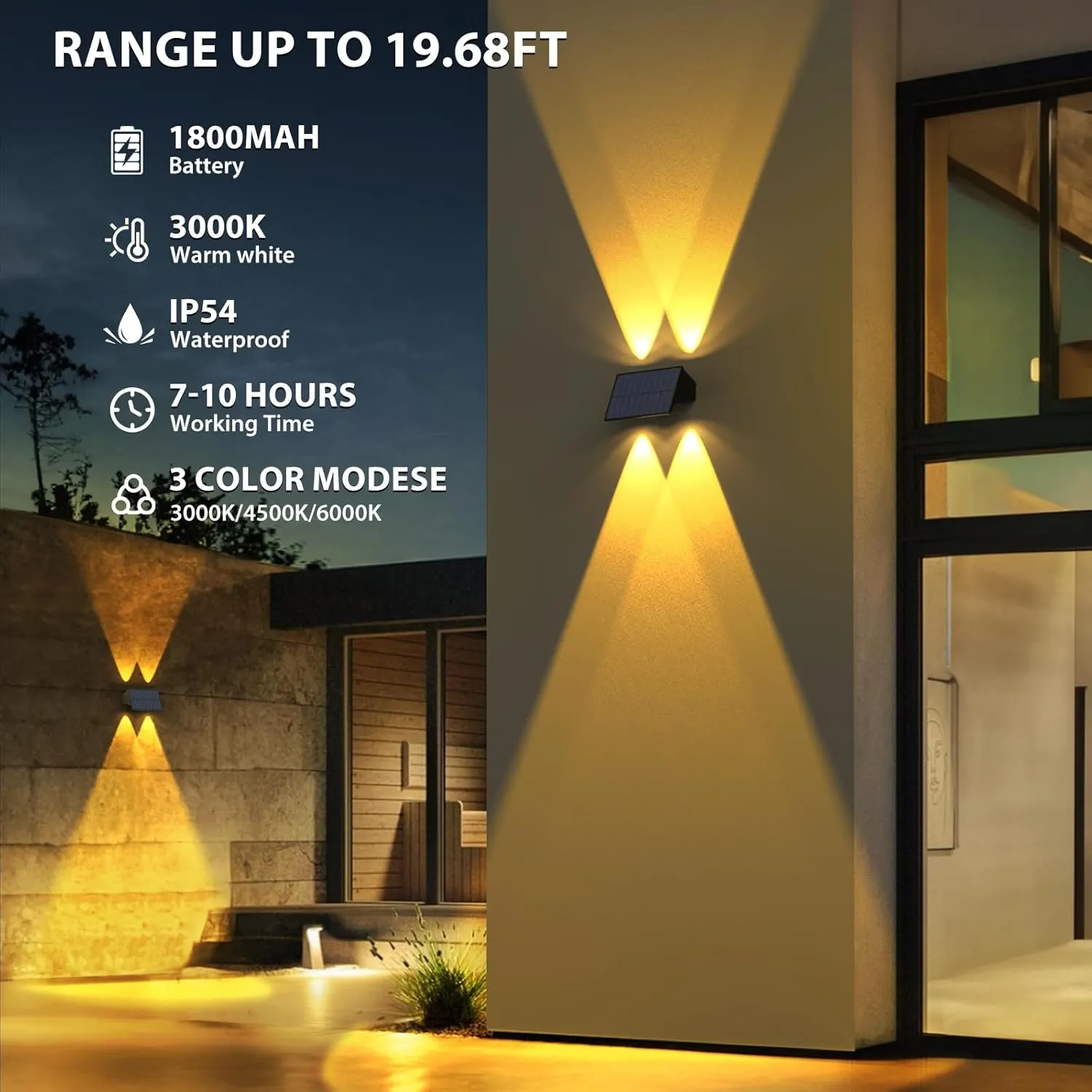 Solar Fence Lights,6Pack Solar Lights Outdoor 2700/4500/6000K 3 Mode Up & Down Solar Wall Lights Waterproof 100 Lumens Solar Powered Fence Light for Backyard/Pool/Railing/Patio/Porch/Step