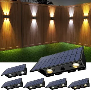 Solar Fence Lights,6Pack Solar Lights Outdoor 2700/4500/6000K 3 Mode Up & Down Solar Wall Lights Waterproof 100 Lumens Solar Powered Fence Light for Backyard/Pool/Railing/Patio/Porch/Step
