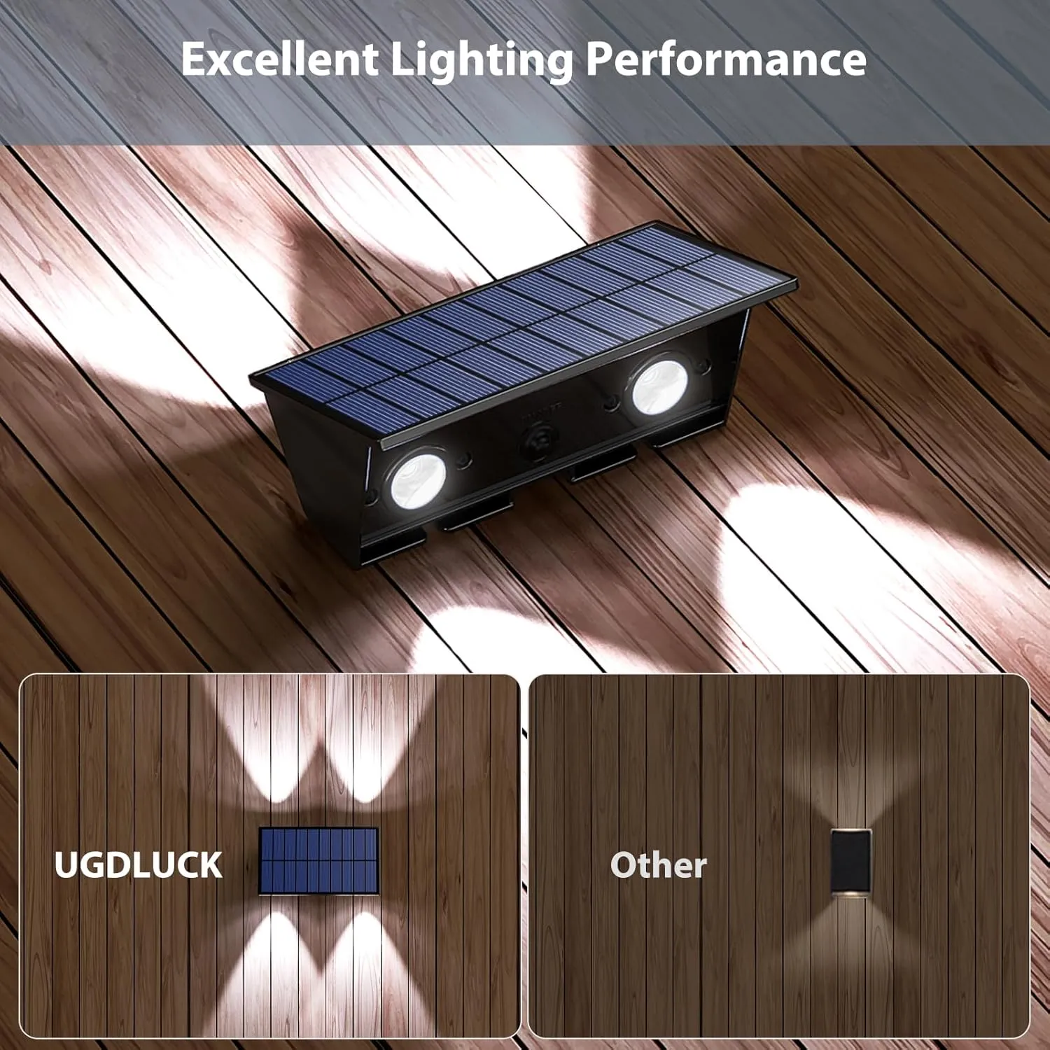 Solar Fence Lights,6Pack Solar Lights Outdoor 2700/4500/6000K 3 Mode Up & Down Solar Wall Lights Waterproof 100 Lumens Solar Powered Fence Light for Backyard/Pool/Railing/Patio/Porch/Step