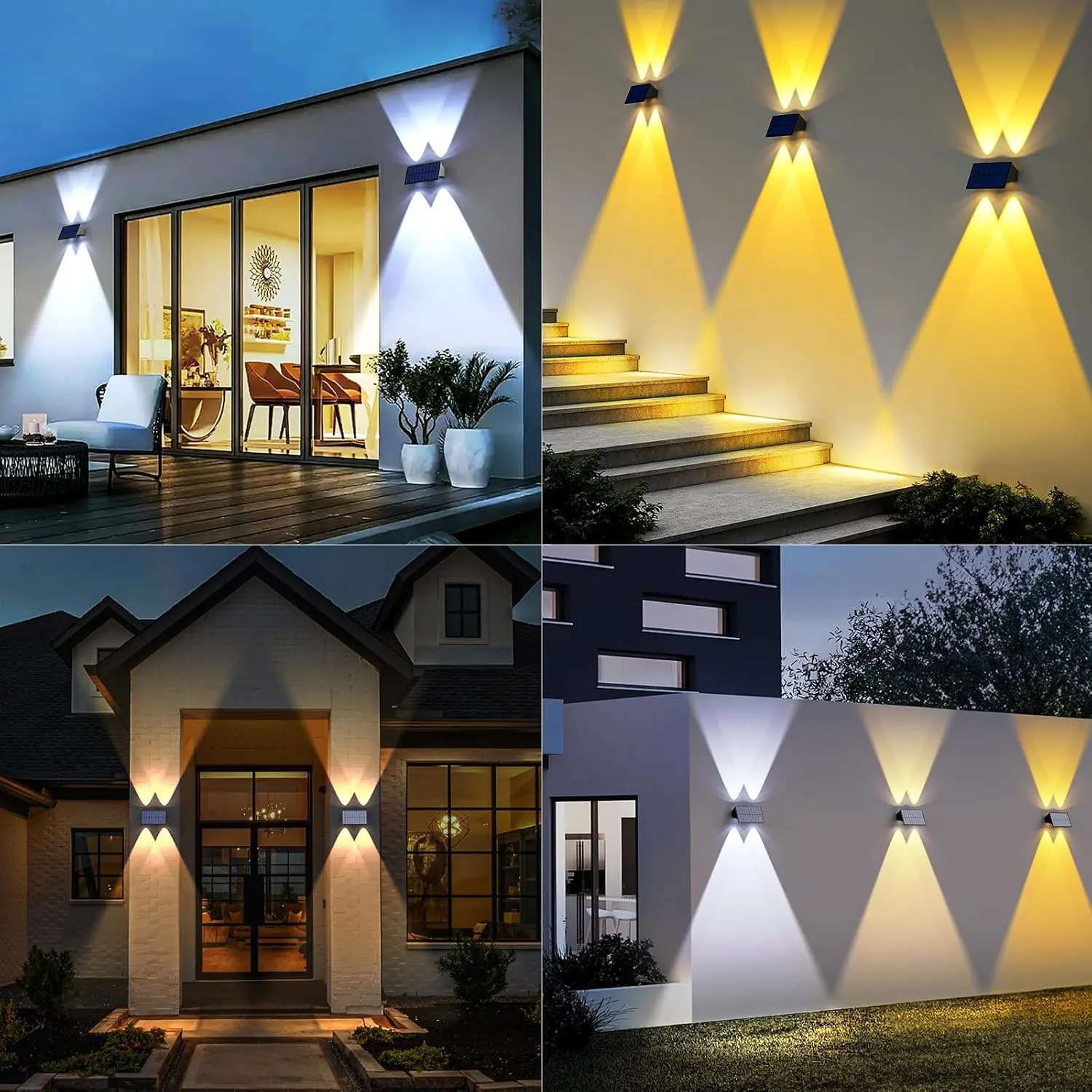 Solar Fence Lights,6Pack Solar Lights Outdoor 2700/4500/6000K 3 Mode Up & Down Solar Wall Lights Waterproof 100 Lumens Solar Powered Fence Light for Backyard/Pool/Railing/Patio/Porch/Step