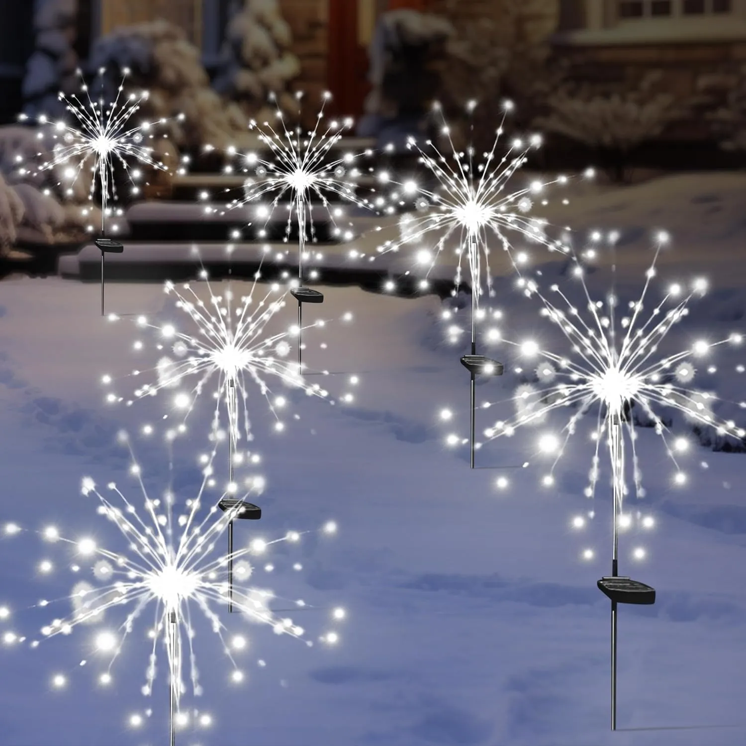 Solar Garden Firework Lights Outdoor Waterproof, 2 Pack Solar Powered Art Stake Twinkle Lighting for Outside Decor, 120 LED Sparklers String Lights for Yard Pathway Decorations(White)