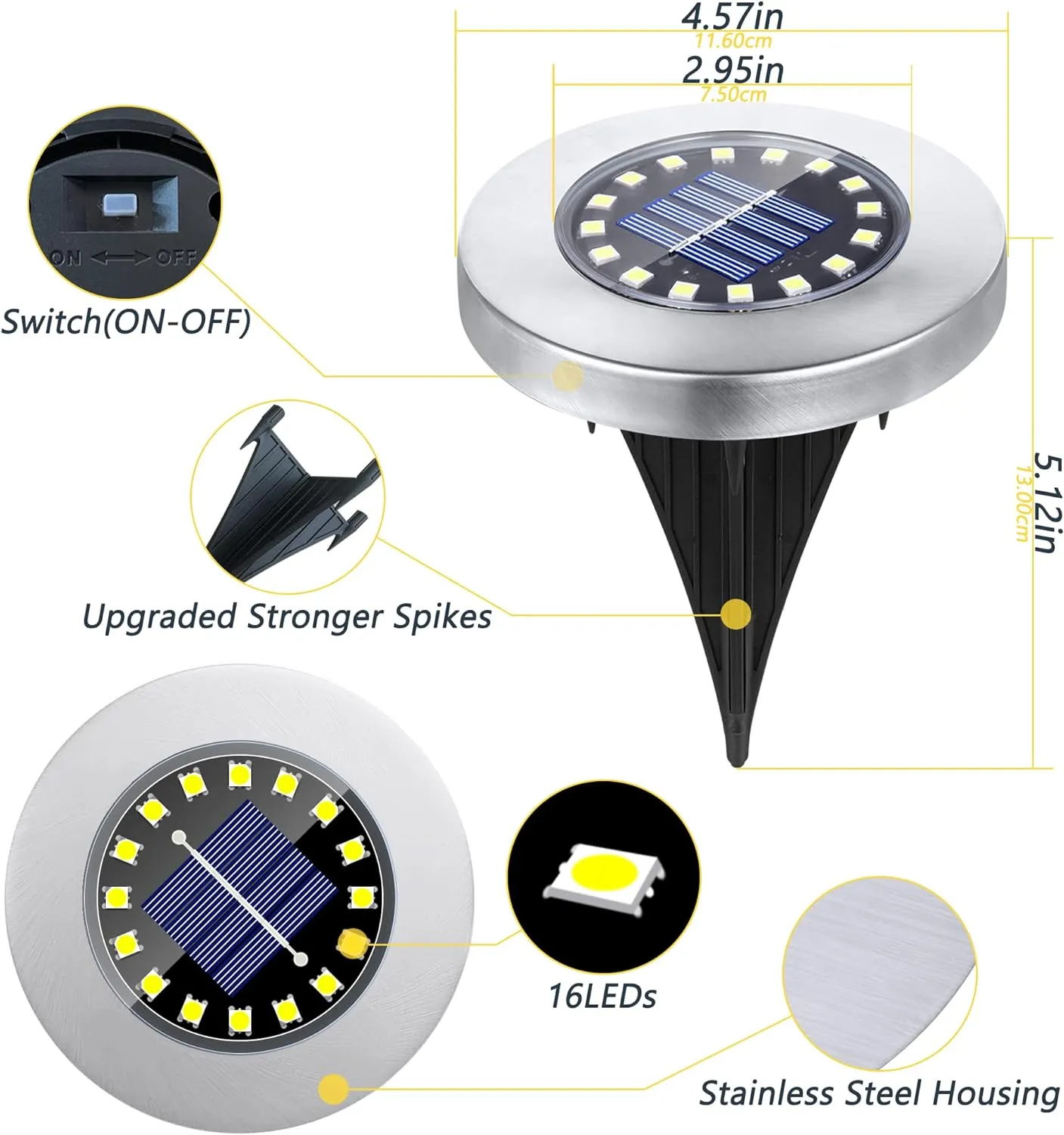 Solar Ground Lights-Waterproof Solar Lights Outdoor Garden- Solarr Disk Light-Upgraded 16LED Bright in-Ground Light-Landscape Lighting for Pathway, Yard, Lawn, Patio, Walkway (12 Pack White Light)