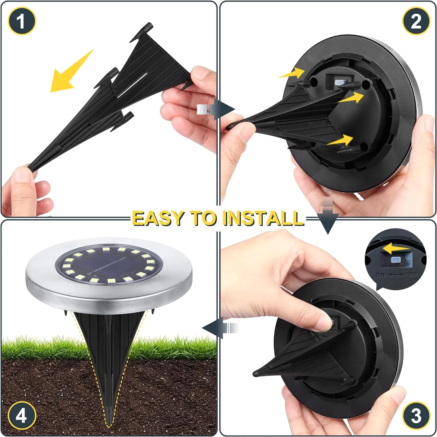 Solar Ground Lights-Waterproof Solar Lights Outdoor Garden- Solarr Disk Light-Upgraded 16LED Bright in-Ground Light-Landscape Lighting for Pathway, Yard, Lawn, Patio, Walkway (12 Pack White Light)
