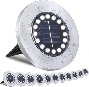 Solar Ground Lights-Waterproof Solar Lights Outdoor Garden- Solarr Disk Light-Upgraded 16LED Bright in-Ground Light-Landscape Lighting for Pathway, Yard, Lawn, Patio, Walkway (12 Pack White Light)