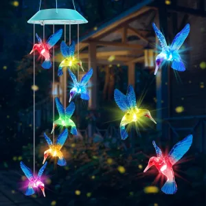Solar Hummingbird Gift for Mom Grandma Girls, Color Changing Solar Wind Chimes for Outside, Solar Decorative Mobile Lights for Garden, Patio, Window, Christmas Decors, Gift for Women