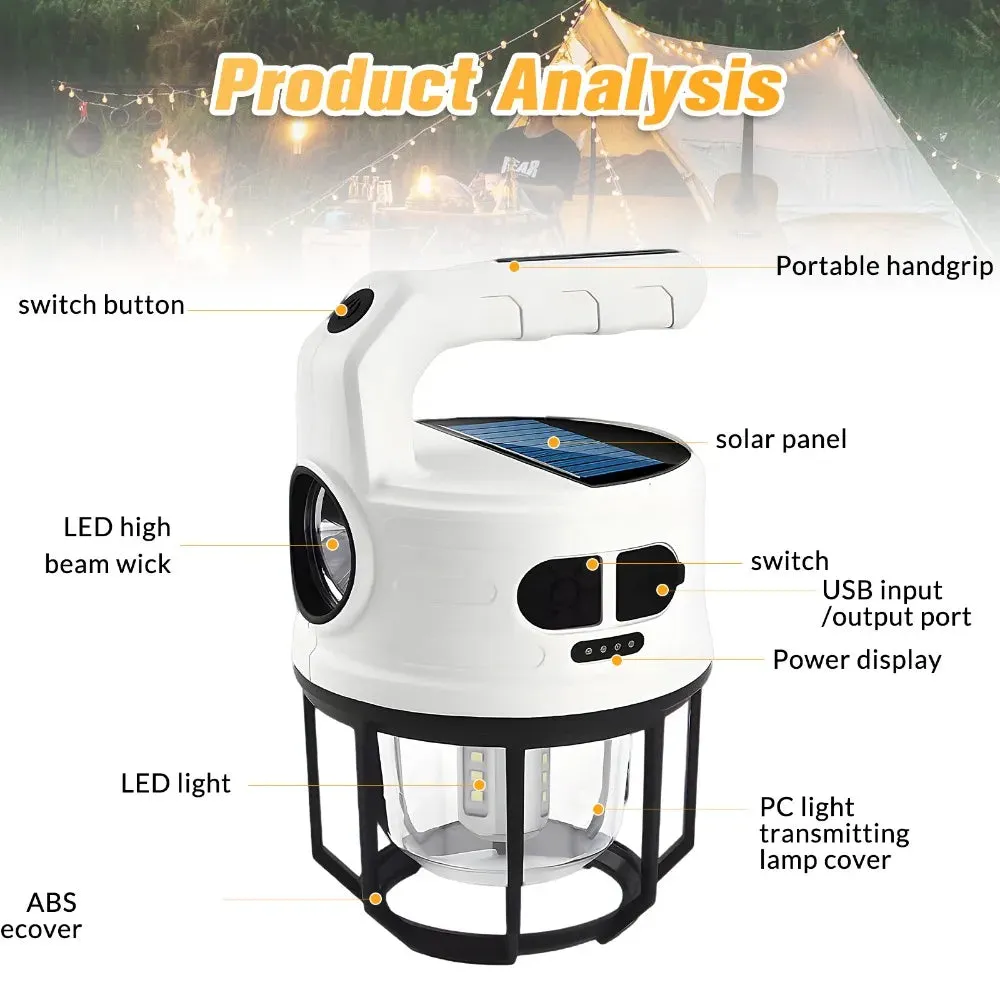 Solar LED Camping Light with USB Charging and Hook