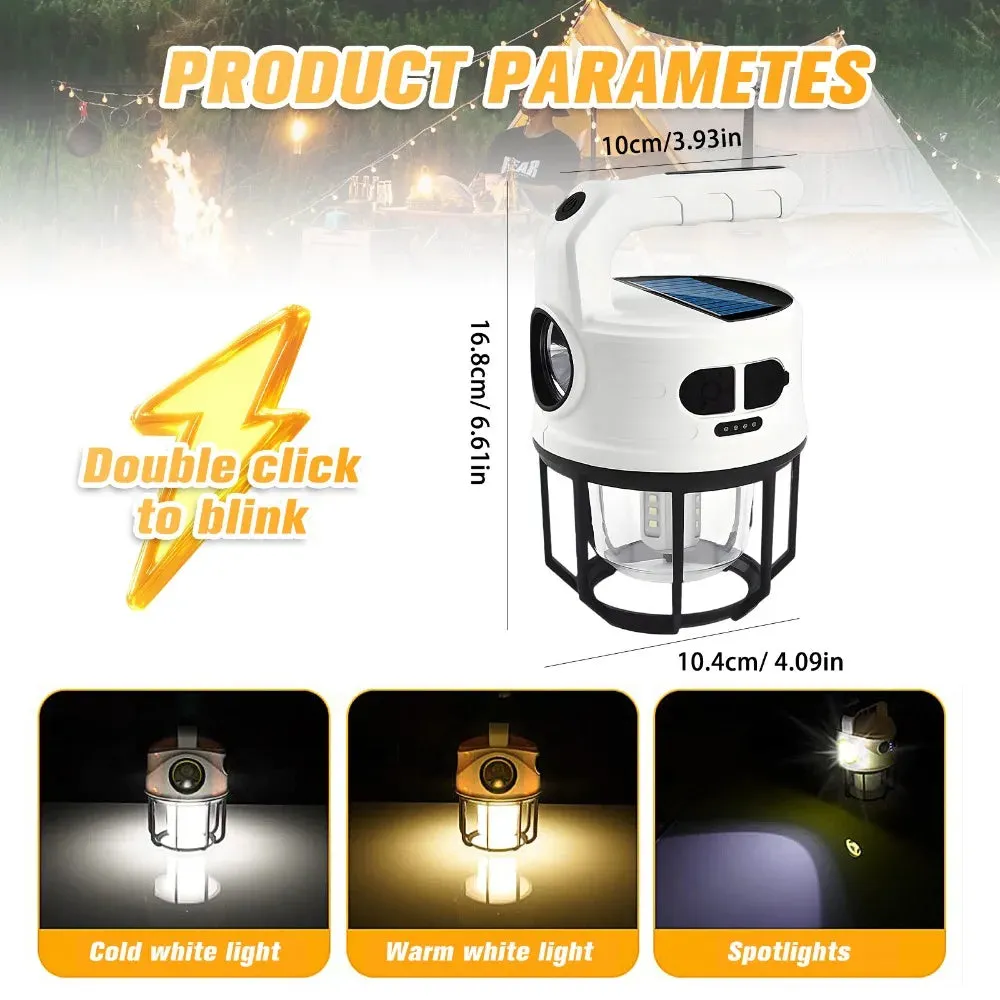 Solar LED Camping Light with USB Charging and Hook