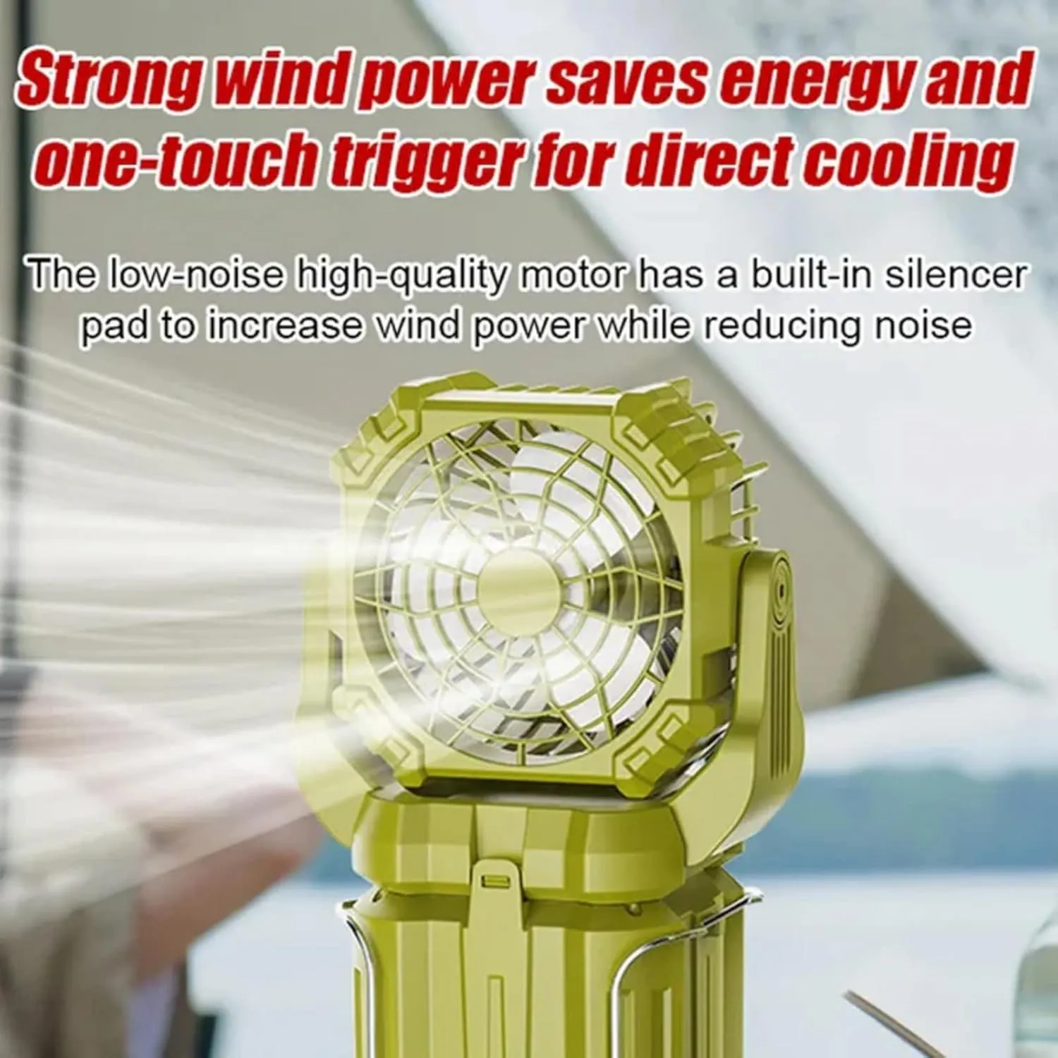 Solar LED Strong Light Outdoor Fan Lantern, Solar Camping Fan with Light, Camping Fan Solar Powered, Emergency Hanging Lights for Tents Power Outage Hurricanes Camping Gear (Green)