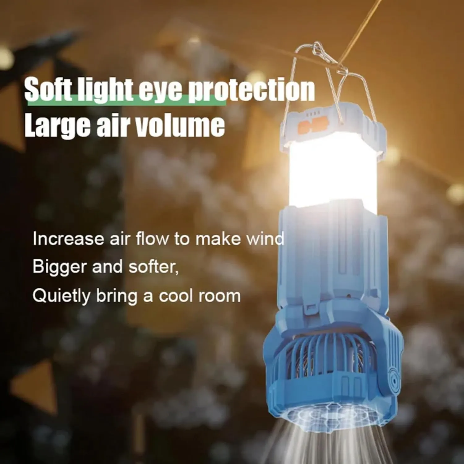 Solar LED Strong Light Outdoor Fan Lantern, Solar Camping Fan with Light, Camping Fan Solar Powered, Emergency Hanging Lights for Tents Power Outage Hurricanes Camping Gear (Green)