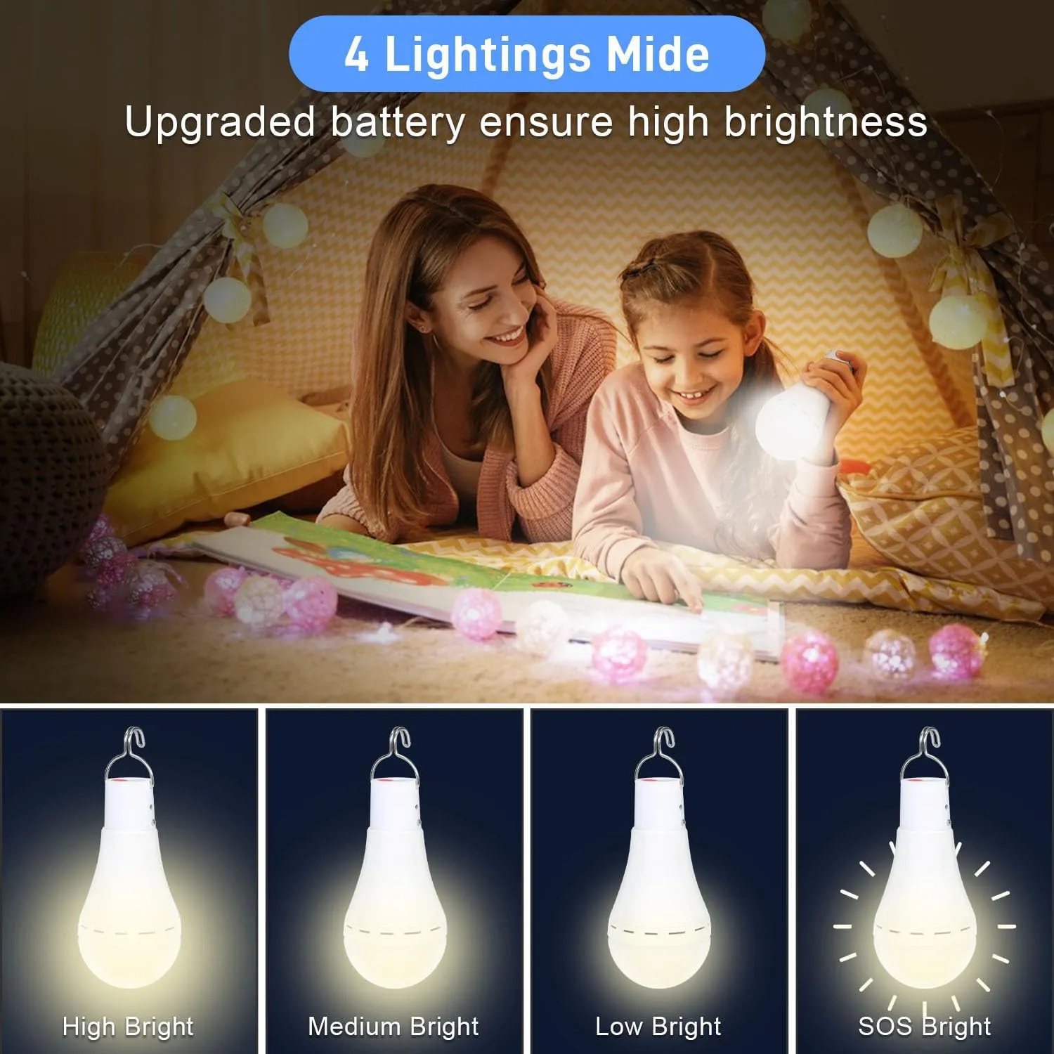 Solar Light Bulbs Solar Powered Light Portable Emergency LED Bulb Waterproof for Camping Tent Indoor Outdoor Shed Night Fishing Chicken Coop (4)