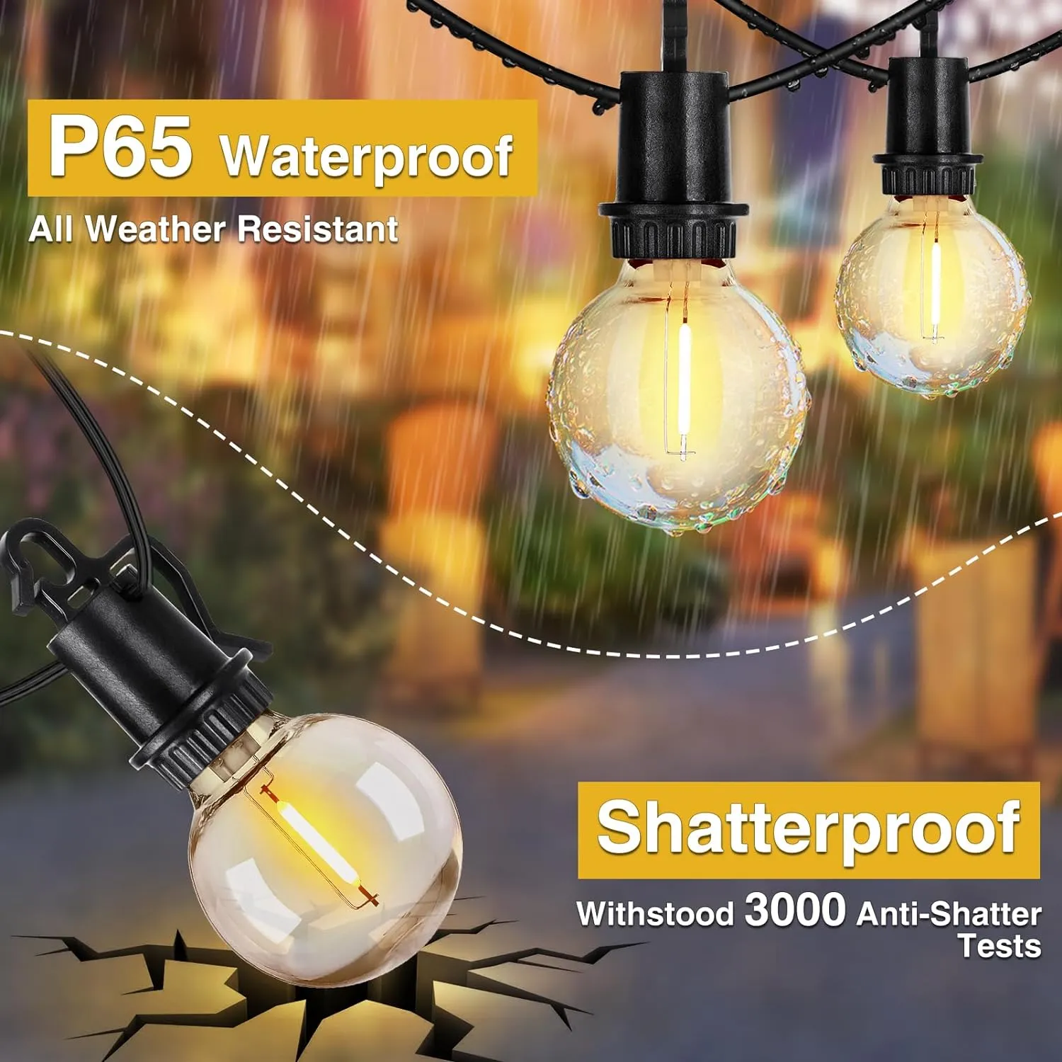 Solar Light Outdoor String Lights Waterproof 100FT G40 Patio lights Solar Powered with Remote & USB Port 30 2 LED Shatterproof Bulbs 3 Light Modes, Dimmable Solar Lights for Camping for Porch Backyard