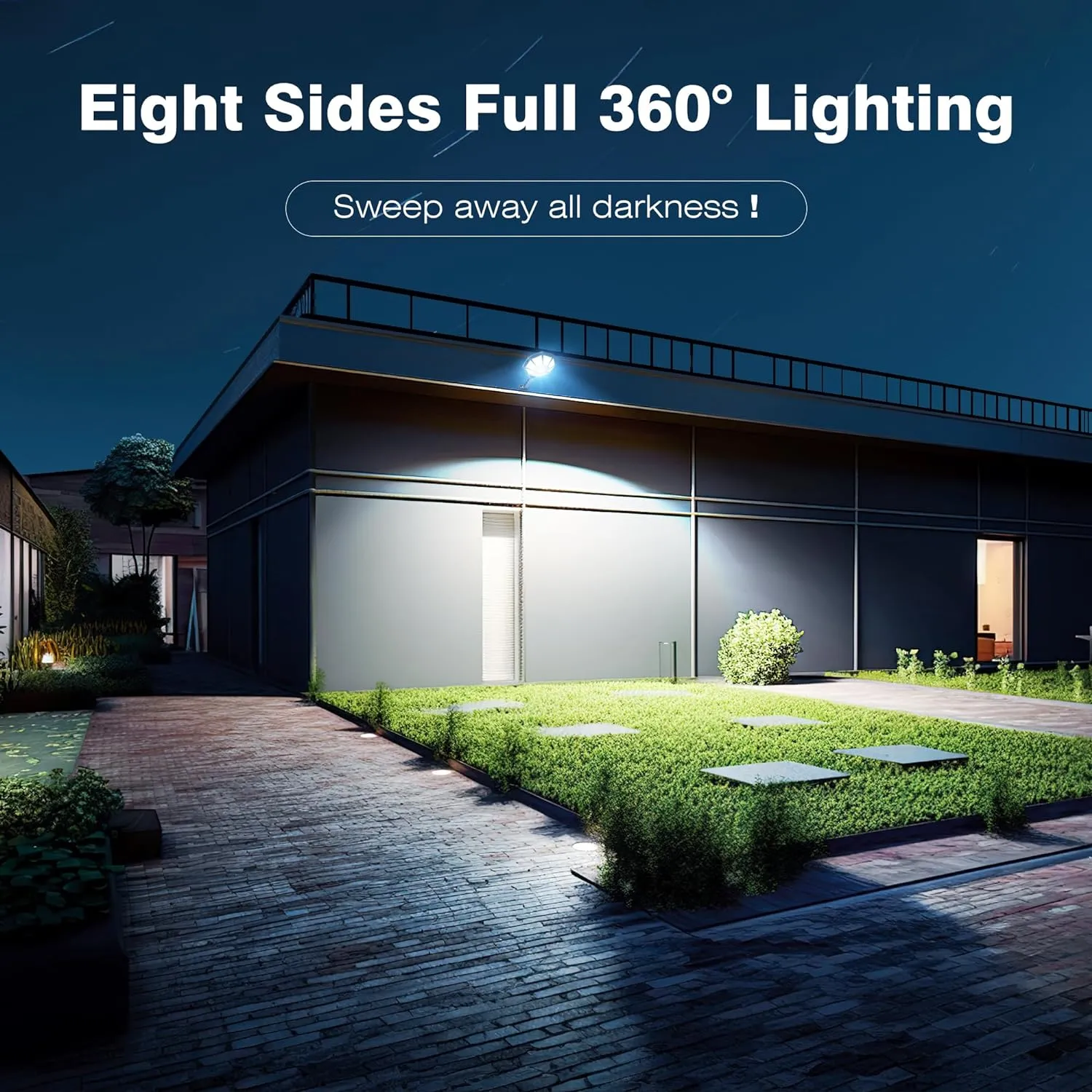Solar Lights Outdoor, 168LED 6500K Flood Light Dusk to Dawn, 8 Sides Solar Outdoor Lights with Motion Sensor, IP66 Waterproof Solar Street Lights Outdoor for Yard, Pools(4 Pack)