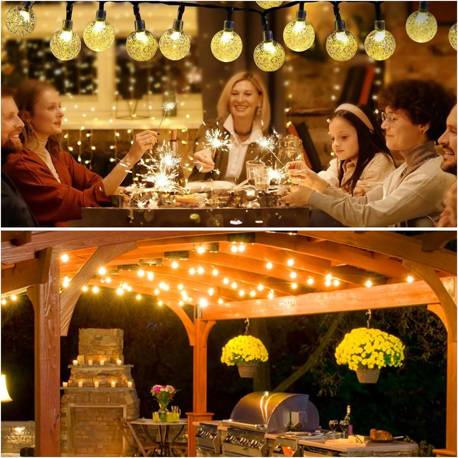 Solar Lights Outdoor Waterproof, 2 Pack Total 120LED 72FT Solar String Lights for Outside with 8 Modes, Outdoor String Lights Crystal Globe Patio Lights for Garden Yard Party Decor (Warm White)