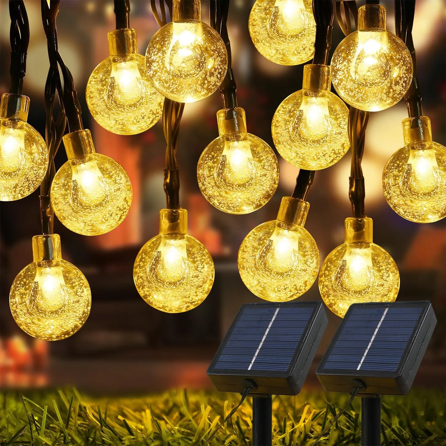 Solar Lights Outdoor Waterproof, 2 Pack Total 120LED 72FT Solar String Lights for Outside with 8 Modes, Outdoor String Lights Crystal Globe Patio Lights for Garden Yard Party Decor (Warm White)