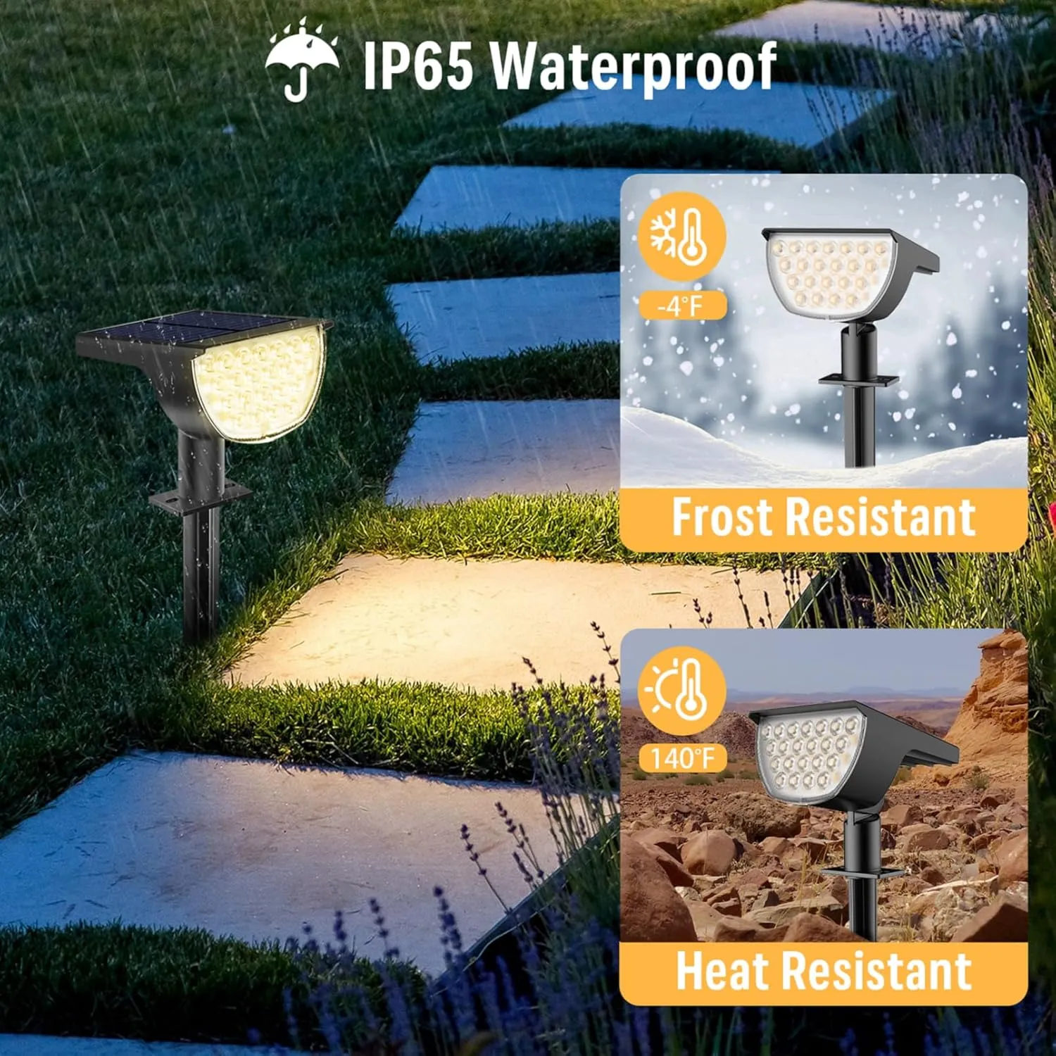 Solar Lights Outdoor Waterproof IP65, 76 LED 3 Lighting Modes Solar Spot Lights Outdoor Yard Garden Landscape Pathway (Warm White, 4 Pack)