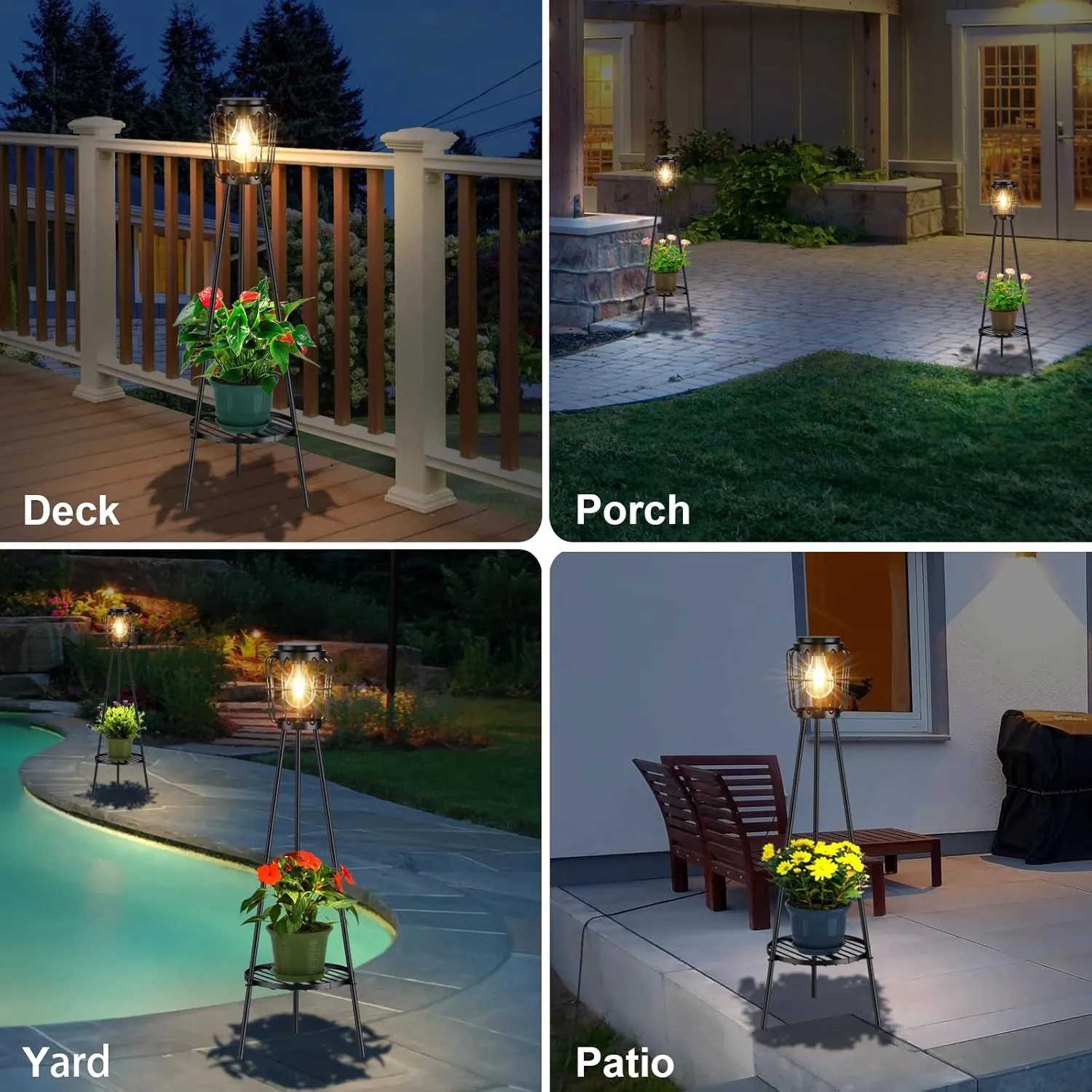 Solar Lights with Plant Stand, Outdoor Floor Lamp, Waterproof Solar LED Edison Bulb Light Flower Shelf for Patio Porch Deck Yard Garden Decor-1 Pack